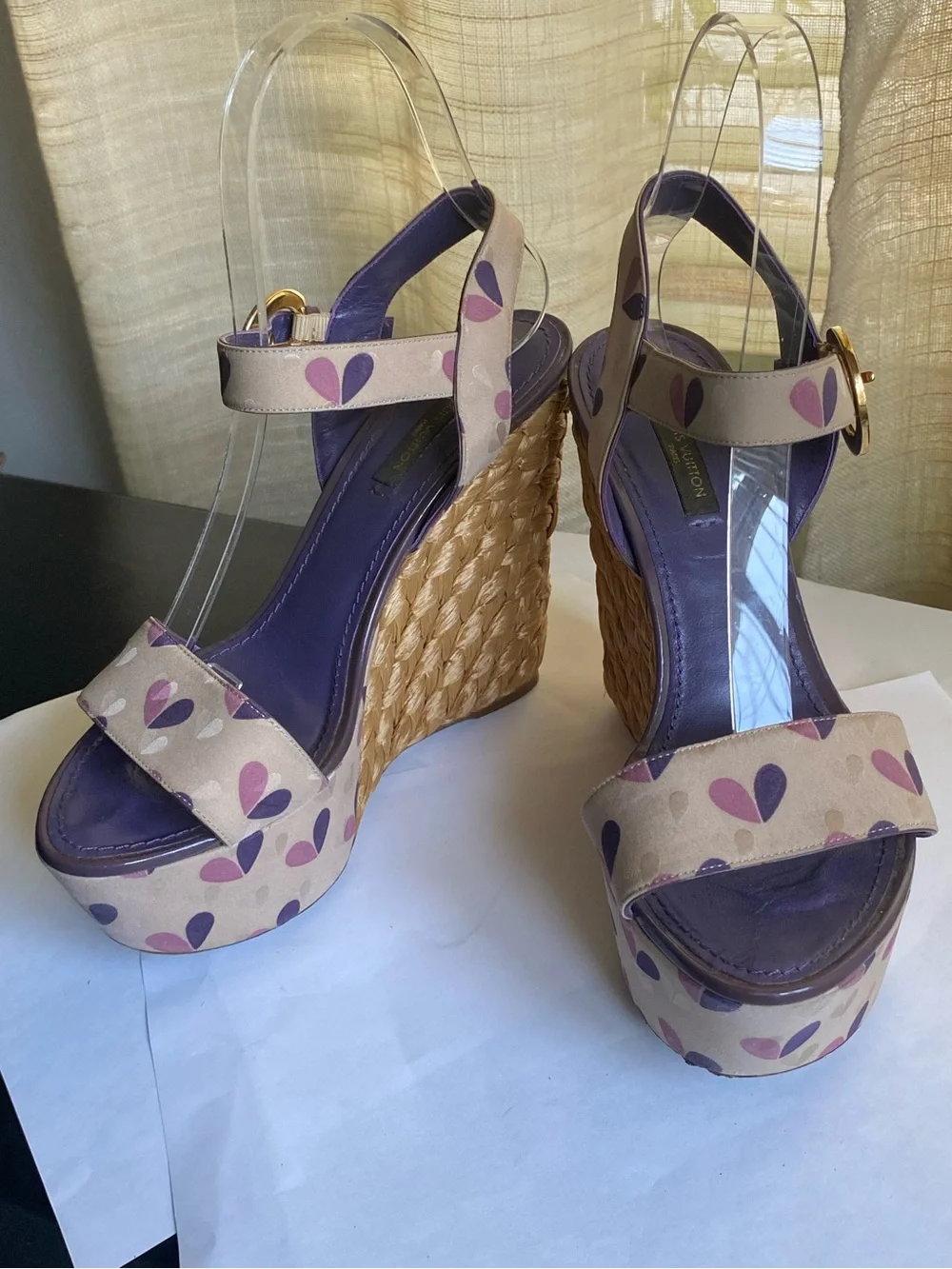 Louis Vuitton Lavender Purple Heart-Wedge Sandals Espadrille platform 37 sandals